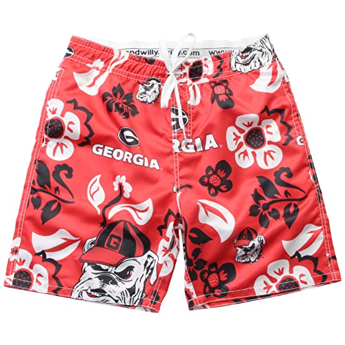 Wes and Willy NCAA Mens Floral Swim Trunks Georgia Bulldogs Cherry S