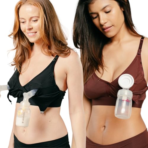 Image of Supermom Pumping and Nursing Bra (2-PACK), Hands Free Maternity Bra for Breastfeeding, Comfortable Soft Breast Pump Bra with Simpleclasp, Nursing Bra includes Cup Extender for Breast Pump, Small