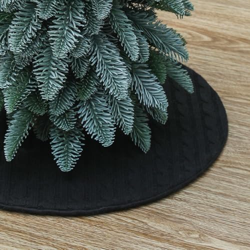 Yehnois 18 Inch Mini Knitted Christmas Tree Skirt, Black Holiday Decorative Mat for Xmas Indoor Home Decor, Festive Tabletop Ornament (Black)
