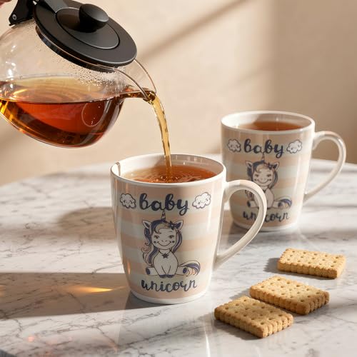 Image of U.P.C.Milk Mug Set of 2 | Ceramic & Bone China Coffee Milk Cups | Designer Printed Tea Coffee Mug Set | Large Capacity Milk Mugs | Microwave Safe Cup Set | Drinkware Gift Set (Baby Unicorn-Pink)