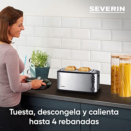 Severin Tostadora automática, tostador con dos ranuras y soporte para panecillos, 1400 W, acero inoxidable cepillado y negro, AT 2509 - imagen 3