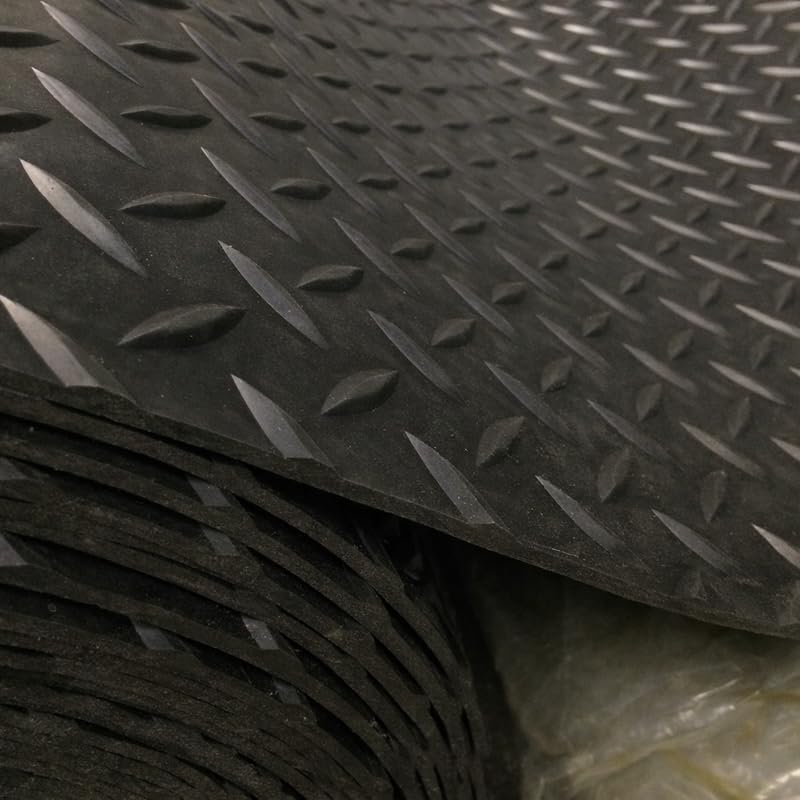 GCM Black Rubber Matting Roll,Non-Slip Flooring Roll for Garage, Van Flooring, Workshop, Shed, Gym & Industrial Floor, Waterproof Easy Cut Rubber Floor Mat,(large Diamond) (Size = 2m x 1.5m)