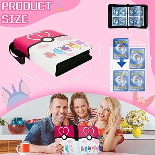 Trading Card Binder for Cards - Cards Holder Album Fits 400 Cards with 50 Removable Sheet Cards Holder Folder Binder Album for Boys Girls (Pink)
