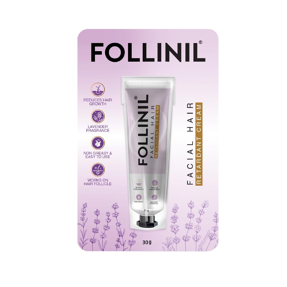 Rusan Follinil Facial Hair Retardant Cream 30g - Delays Unwanted Hair Growth | Pain Free, Non-Greasy Cream for Women