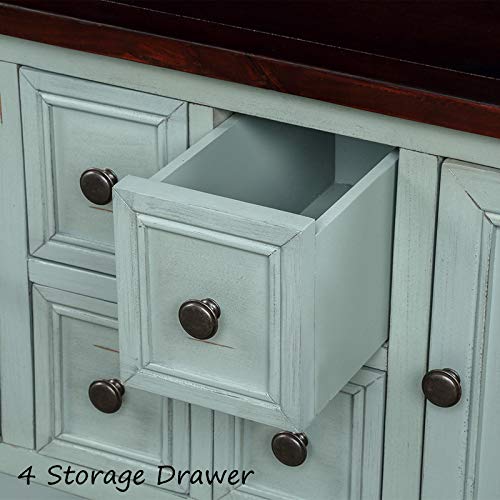 P Purlove Console Table Buffet Table With Storage Drawers Cabinets And Bottom Shelf (Antique Blue) #TOP6