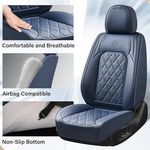 Image of Coverado Car Seat Covers Full Set, Luxury Faux Leather Seat Covers for Cars, Waterproof Car Seat Protector, Blue Car Seat Cover, Universal Automotive Seat Covers Fit for Most Sedan SUV Trucks