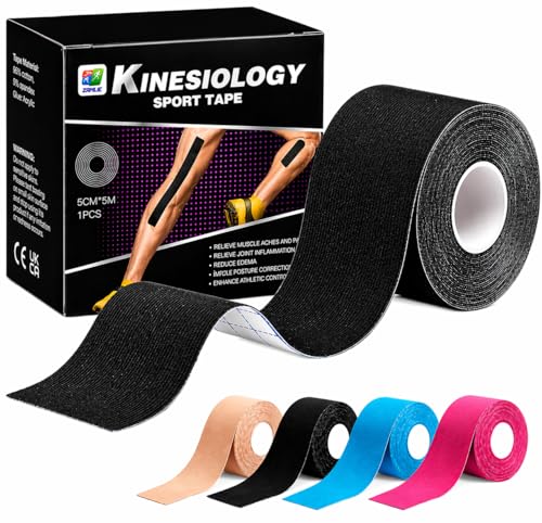 ZAMLIC Kinesiology Tape 5m Roll Sports & Athletic Tape for Gym Knee Pain Relief Muscle Support & Injury Recovery Water Resistant Physio Tape for Knee Shoulder Ankle & Wrist
