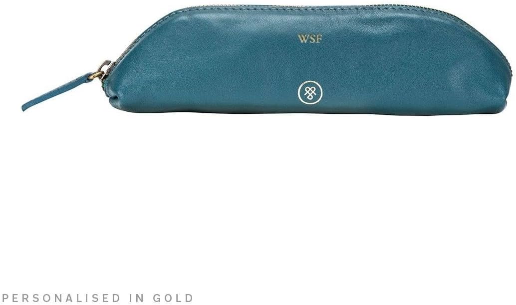 Maxwell Scott - Womens Luxury Soft Leather Pencil Pen Case - Made from Premium Full Grain Hides -The Felice Nappa Petrol Blue