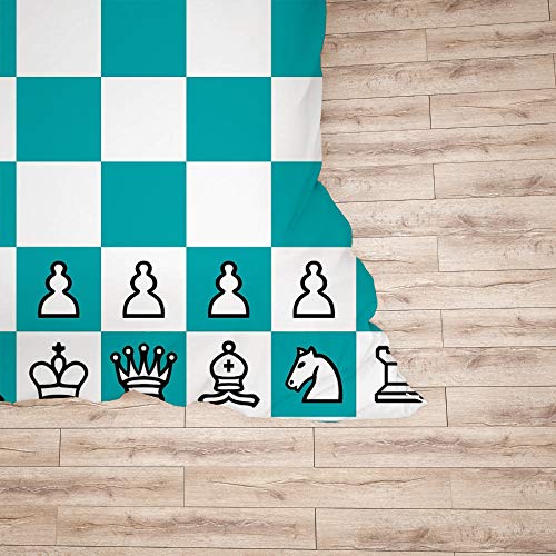 Housse de couette lit simple anti-plis en polyester durable damier bleu blanc - 6