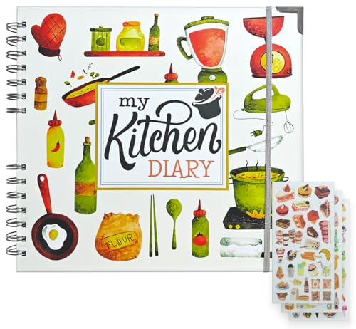 Personal Blank Recipe Book for your Recipes with Sturdy Cover and Metal Corner Protector, Perfect Sticker Set to Decorate your Recipes, Space for 180 Recipes in your Recipe Notebook, Recipe Books