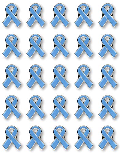 25 Pc Light Blue Awareness Enamel Ribbon Pins With Metal Clasps - 25 Pins - Show Your Support For Addisonâ€™s Disease, Graveâ€™s Disease, Menâ€™s Health, Prostate Cancer, Thyroid Disease