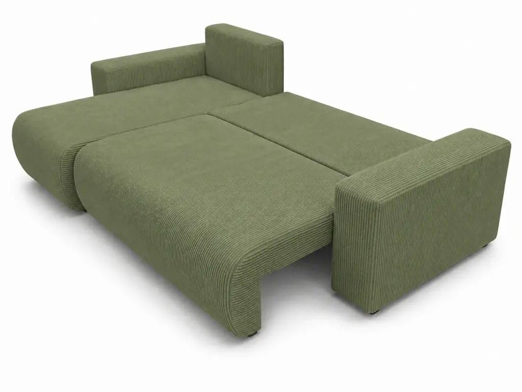 Ecksofa mit Schlaffunktion Travis 248x148 cm - Couch - Sofa mit Bettkasten - Eckcouch - L-Form - Schlaffsofa - Cord - Universal (Poso 47 Pistachio, L-Form)