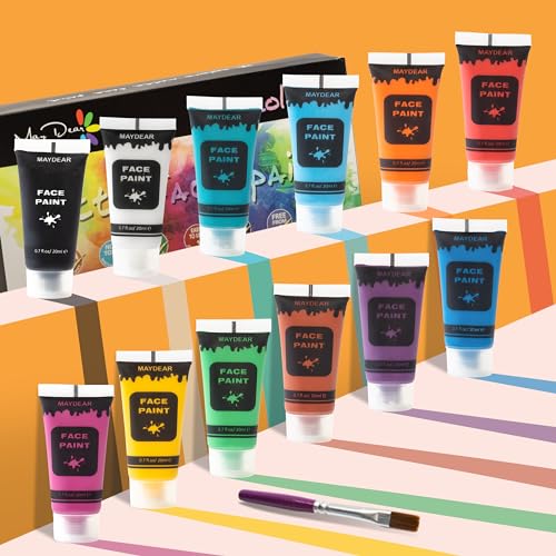 Maydear 12 Colors Face Body Paint Set, Safe Non-Toxic Liquid Paint for Adults and Children, Halloween, Cosplay - Matte 0.7 FL OZ Each