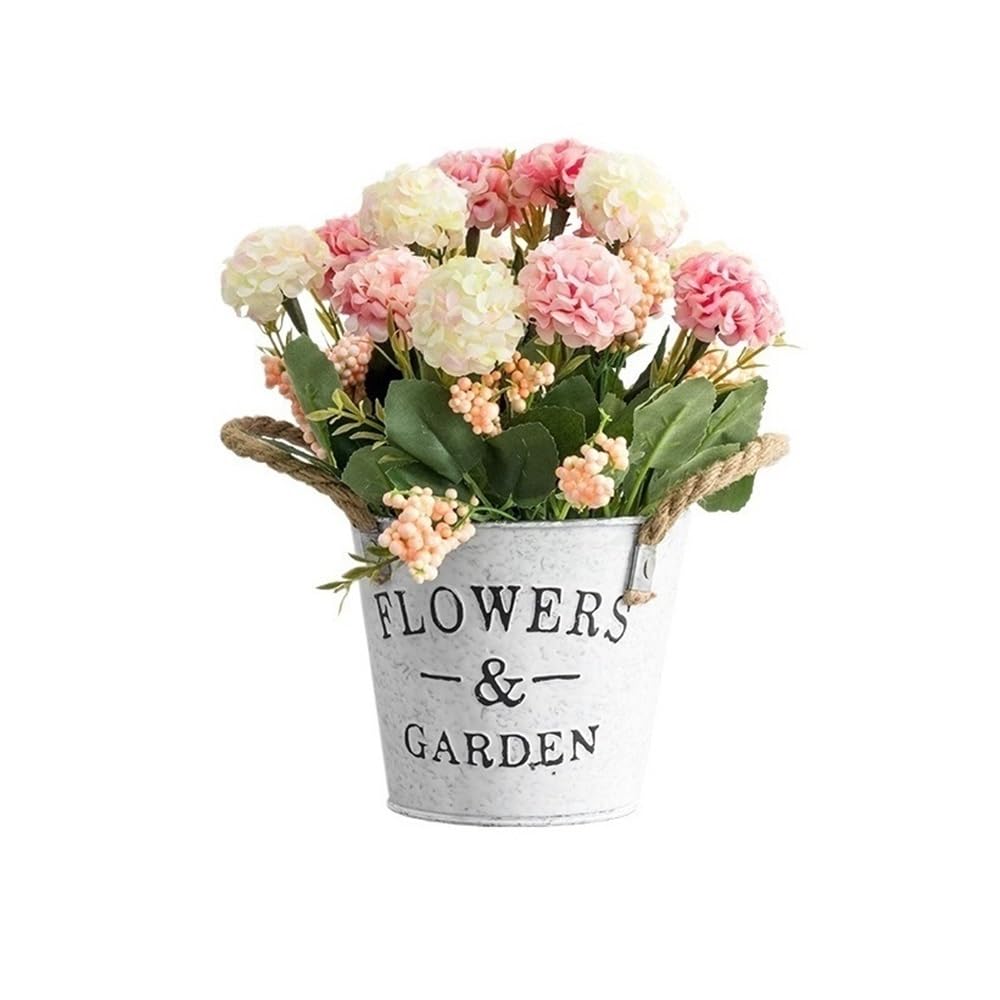Kx9Lb8d Faux floor plant Fake Hydrangea Simulation Flower Arrangement For Home Decoration Artificial Plants With Tin Pot(Pink)