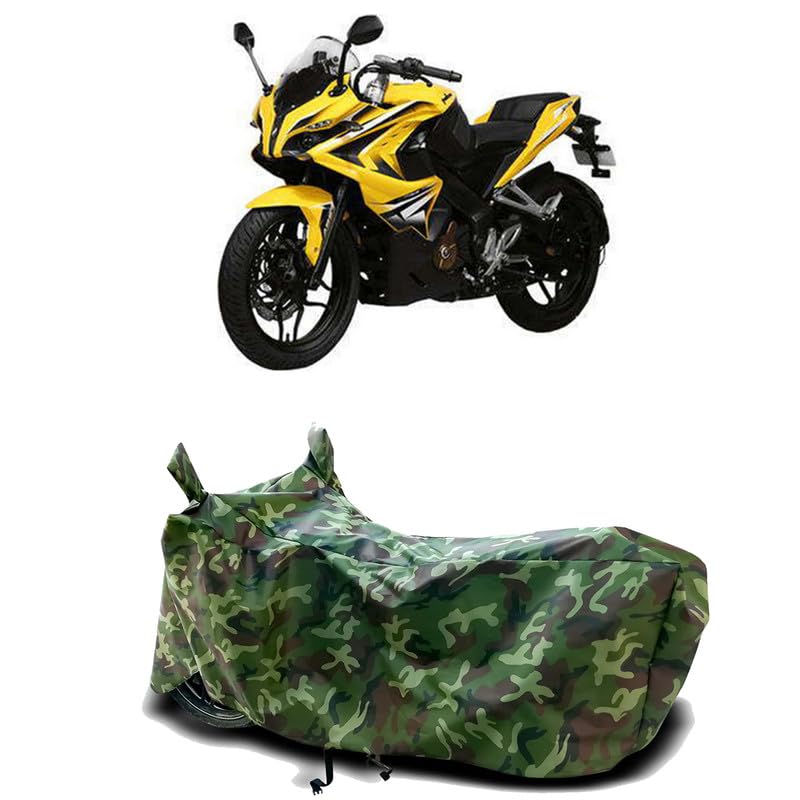Image of DUFFEL-100% Heat Protection Two Wheeler Bike /Scooty Body Cover for Bajaj Pulsar 200 BS6 Water Resistance /UV-Rays /Birds Dropping /Scratchproof /Dust Proof /Waterproof[Green Jungle Print]