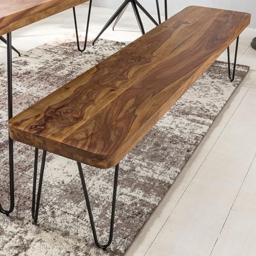 FineBuy Banco masivo Harlem Sheesham Madera Banco para Mesa de Comedor | Banco de la Cocina Madera Maciza | Banco de Comedor sin Respaldo para Comedor - imagen 2