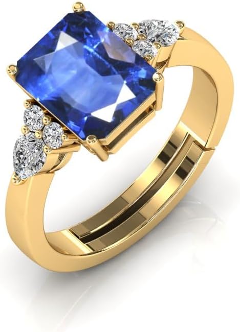 5.00 Carat Square Shape Natural Blue Sapphire Gemstone Gold Plated Ring For Women's - Image 2