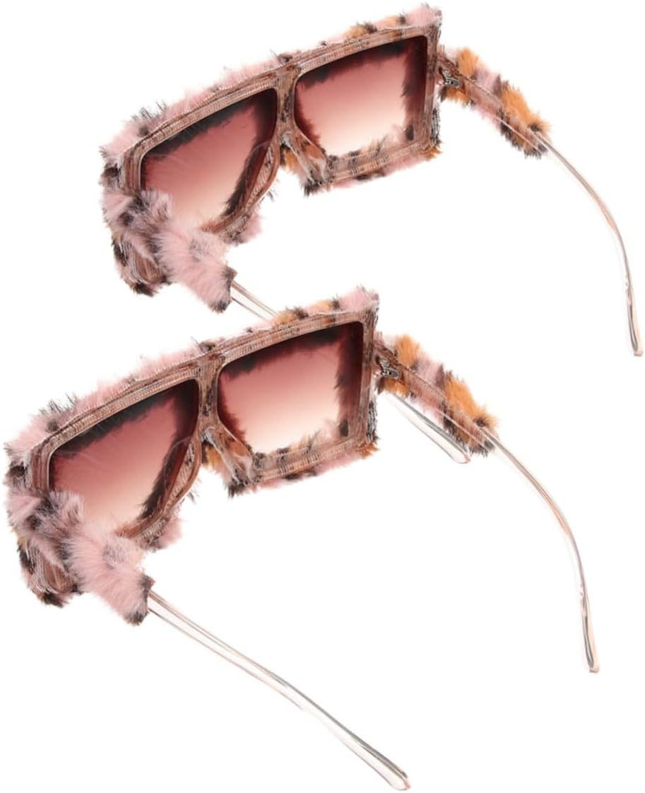 2pcs Plush Fuzzy Sunglasses Cat Eye Funky Eyewear Vintage Party Glasses for Men Women Masquerade Disco Accessories