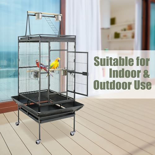 ZENY 68-Inch Birdcage, Playtop Parrot Cage, Wrought Iron Bird Cage with Rolling Stand, Heavy-Duty Pet Bird House for Parrot Cockatiel Cockatoo Parakeet Macaw Finches, Black