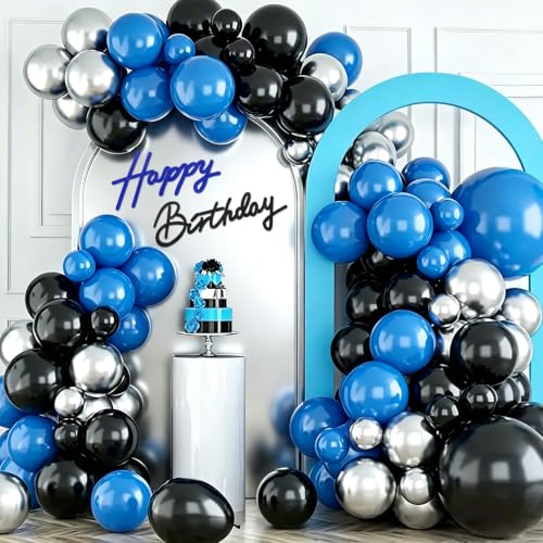 Image of TONIFUL Happy Birthday Sign for Backdrop - Glitter Black Navy Blue Felt Banner - Includes Dot Glue - Perfect for Birthday Party Backdrop,Wall Decr,Balloon Arch,Photo Background