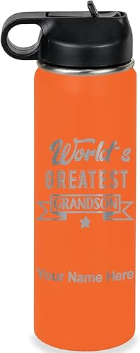 Miniatura 43 de LaserGram Personalized Water Bottle, World's Greatest Grandson, Stainless Steel Double Wall Vacuum Insulated with Flip Top Straw, Custom Engraved