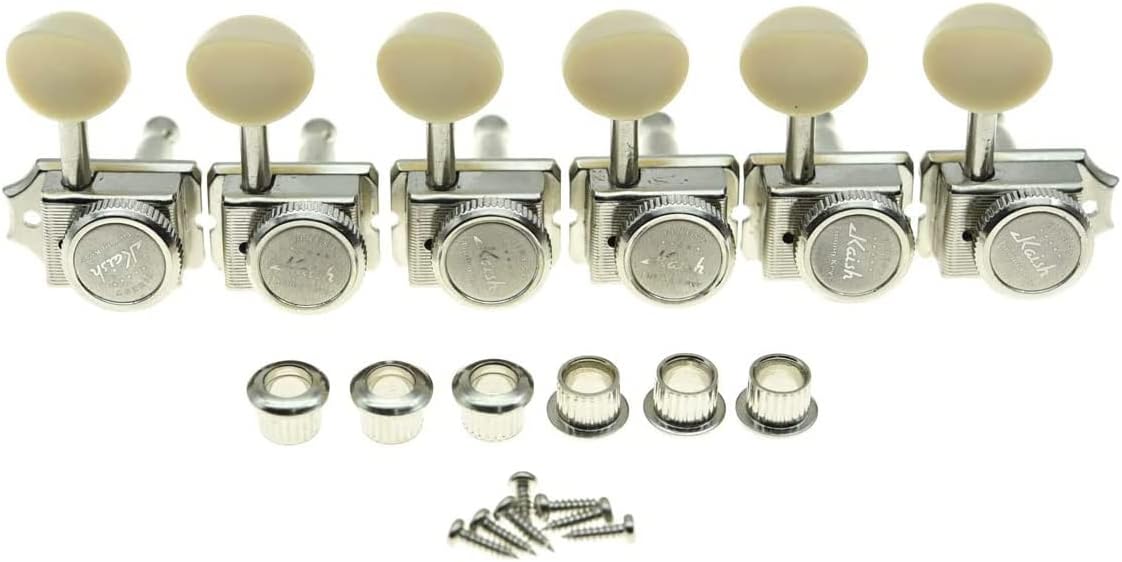 Dopro 6 Inline Vintage Style Locking Tuners Guitar Tuning Keys Pegs Lock Guitar Machine Heads Fits Strat Tele Guitars Nickel Kwith Ivory Button