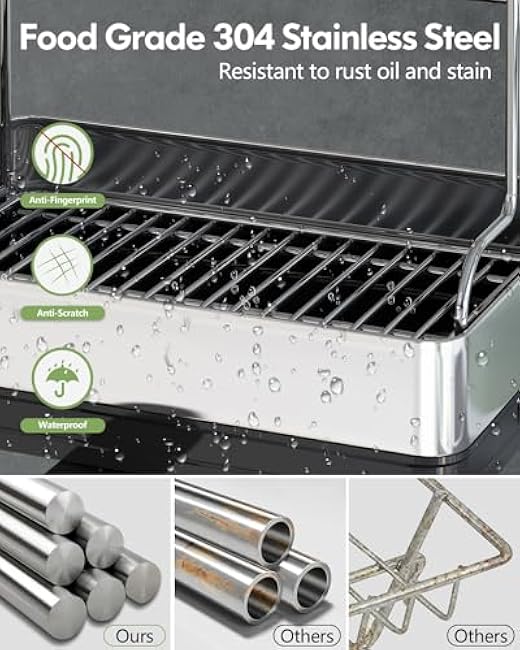 BOOSINY Extra Large Stainless Steel Dish Drying Rack, 2 Tier Dish Racks for Kitchen Counter, Dish Drainer with Drainboard Set, Full Size Dish Dryer Rack with Utensil Holder, Black