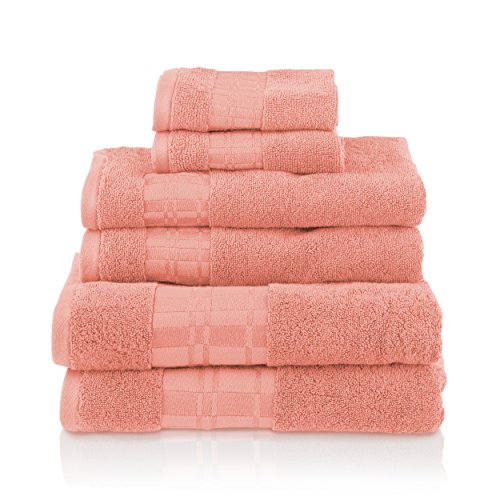 Superior Larissa 100% Cotton, Soft, Extremely Absorbent, Beautiful 6 Piece Towel Set, Coral