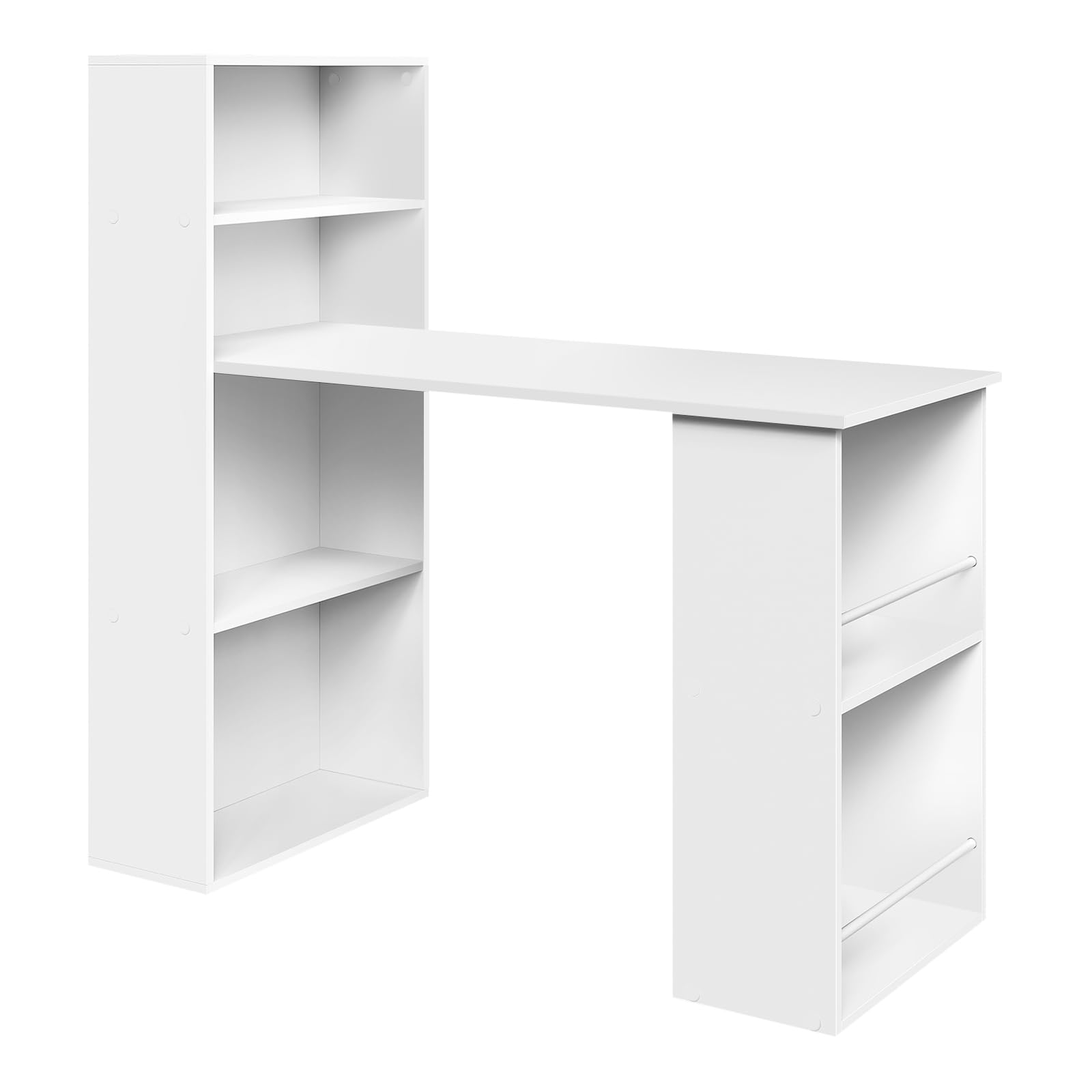eSituro Schreibtisch mit Stauraum & Bücherregal, Computertisch Homeoffice, Weiß, 120x52x120 cm, Bürotisch fürs Arbeitszimmer Schlafzimmer | Offene Stauraum und Regale, Aktenordner-Halterung, für Homeoffice Schlafzimmer Wohnzimmer