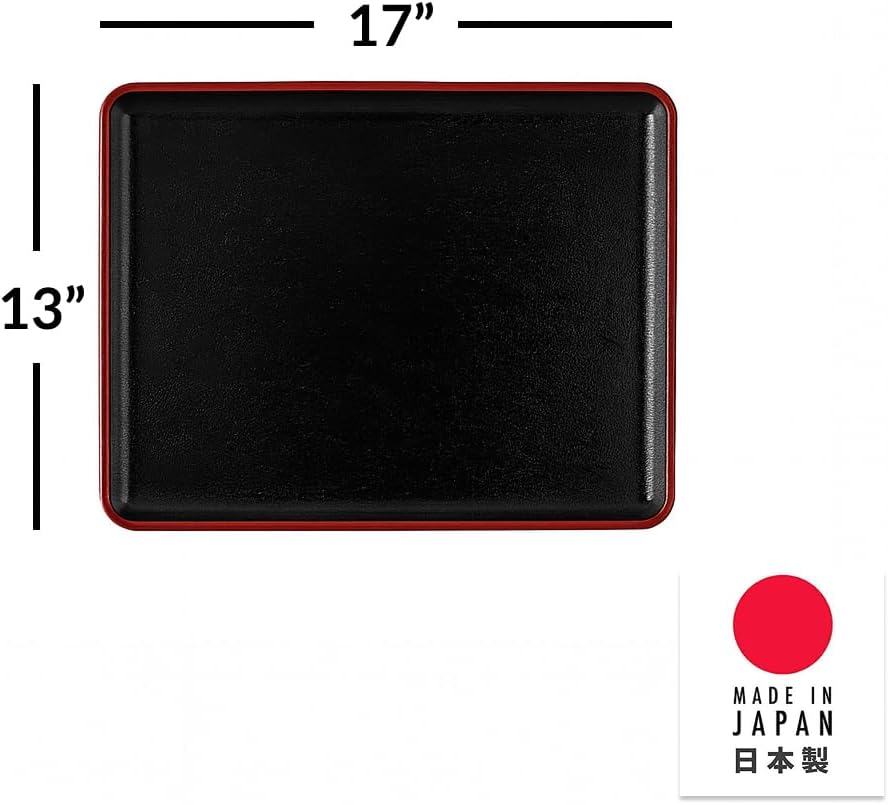 JapanBargain, Japanese Lacquered Plastic Serving Trays, Versatile Tray for Bento, Dinner, Tea, Coffee Table, Ottoman, TV, and Butler Use, Made in Japan, Black and Red Color, 17"x13", 1-Pack - Image 6