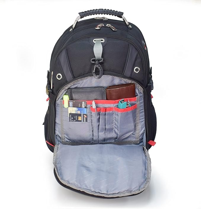 Image of SWISS MILITARY 31L Black Laptop Backpack for Men & Women, 15.6-Inch Laptop Compartment with Storage Organizer, Travel & Office Backpack with EVA Back, Elastic Holders & Mesh Pockets | Water-Resistant
