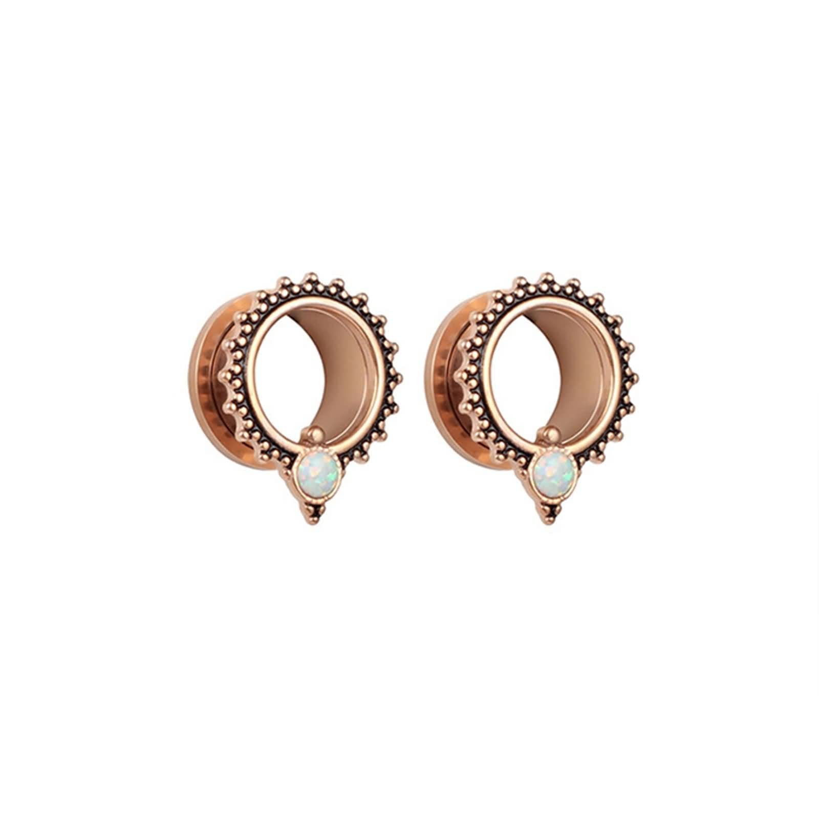 Daesar Tunnel Piercing 6-25MM, Ohr Plug Set Vintage Blume mit Opal Ohrringe Damen Expander Edelstahl