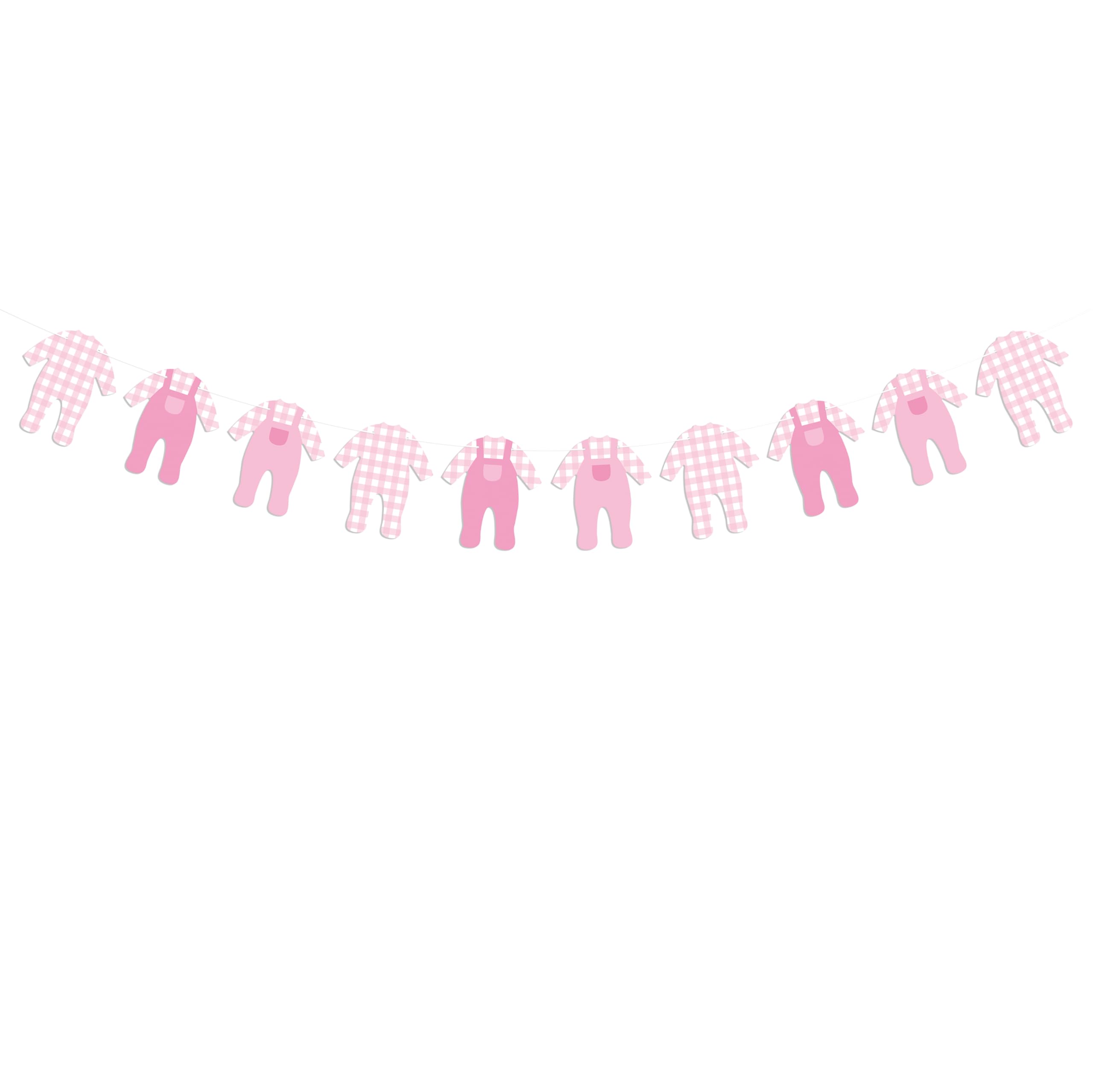 Pink Gingham Baby Onesie Garland Banner for Welcome Sweet Girl Baby Shower Decoration