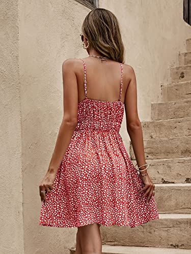 Image of SweatyRocks Women's Boho Floral Print Spaghetti Strap Cami Dress Casual Flare Short Dresses Rose Red M