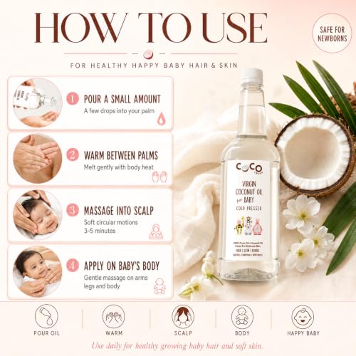Image of Coco Crush Virgin Coconut Baby Oil | Natural Massage & Hair Care Oil for Babies | Cold Pressed | Gentle Body & Scalp Care | 2 * 500ML(1000ML)