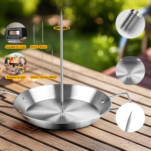 Vertical Skewer for Grill & Oven - Stainless Steel Al Pastor Skewer with Gyro Pan, 5 Adjustable Spikes (6"-14") - Shawarma Meat Stand for Tacos, Chicken Gyro, Doner Kebab - Fits Ovens, Smokers.