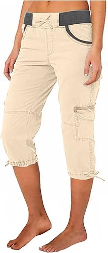 Mittory Pantalones capri para mujer, a la moda, casual, color sólido, elásticos, sueltos, rectos, con bolsillo