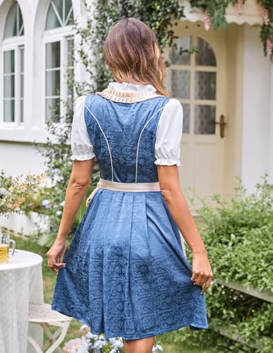 Scarlet Darkness Women\'s 3 Pcs German Dirndl Dress Costumes for Bavarian Oktoberfest Carnival Blue 2XL