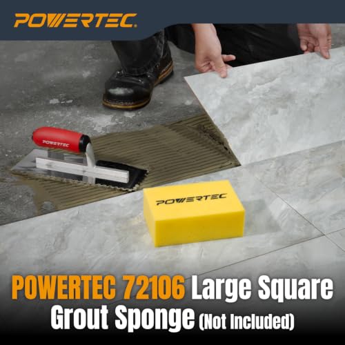 Image of POWERTEC Square Notch Trowel - 3 /16 inch x 3 /16 inch Stainless Steel Square-Notch Tile Trowel with Soft Grip Handle for Thinset Mortar, Mastic & Tile Installation Work (72206)