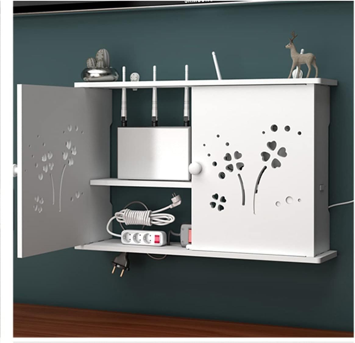 Étagère de Rangement Murale pour Routeur WiFi Boîte de Rangement pour Câble et Routeur Étagère Flottante pour Routeur/WiFi/DVD/Décodeur, Etagere Murale TV Câble Invisible C