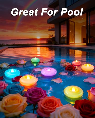 Image of Homemory 12 Pack 3 inch Flameless Led Floating Candles, 200 Hour 7-Color Changing Battery Operate Waterproof Tealights for Cylinder Vases, Centerpieces at Wedding Decor, Party, Pool