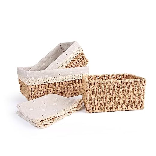 Czemo Cestas Almacenaje Cesta Tejida 3 Piezas cajas almacenaje cesta mimbre cesta decorativa para Bodas Cocinas canasta de juguetes Estantes oficinas mesa de comedor habitación infantil sala de estar