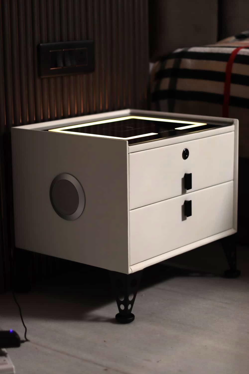 TECHSAUSE Lumen Edition 6IN1 Smart Bedside Table with Fingerprint Lock | LED Light Nightstand with USB Ports, OTIMO15W Wireless Charging, 2 Drawers, Motion Sensor Light, OGEO Dual Speakers-picture-18