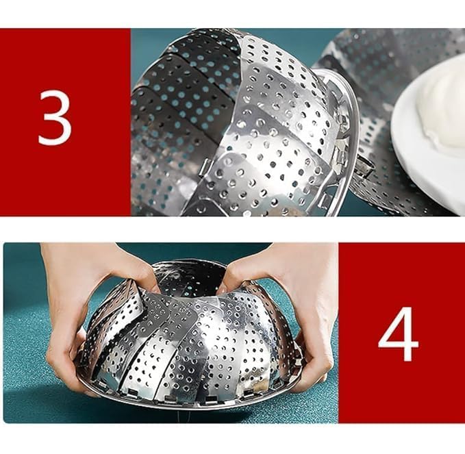 Image of Vegetable Steamer Basket, Premium Stainless Steel Veggie Steamer Basket - Folding Expandable Steamers to Fits Various Size Pot (Silver)