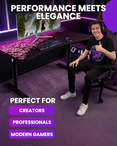 Image of Arozzi Arena Special Edition Ultrawide Curved Gaming and Office Desk with Full Surface Water Resistant Desk Mat Custom Monitor Mount Cable Management Cut Outs - Flower