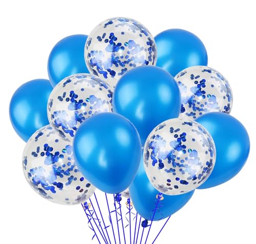 Image of Rozi Decoration Blue Metallic & Confetti Balloon Set - 10 Pcs | Decoration Party Balloons for Birthday, Baby Shower, Anniversary, Wedding & Festive Decorations