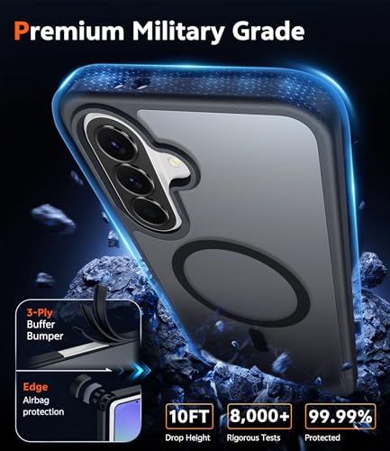 Image of FNTCASE for Samsung Galaxy A37-5G Case: Matte Translucent A36 Phone Cases with Screen Protector Lens Protection Compatible with Magsafe Rugged Protective Cell Cover (Frosted Black Magnetic)