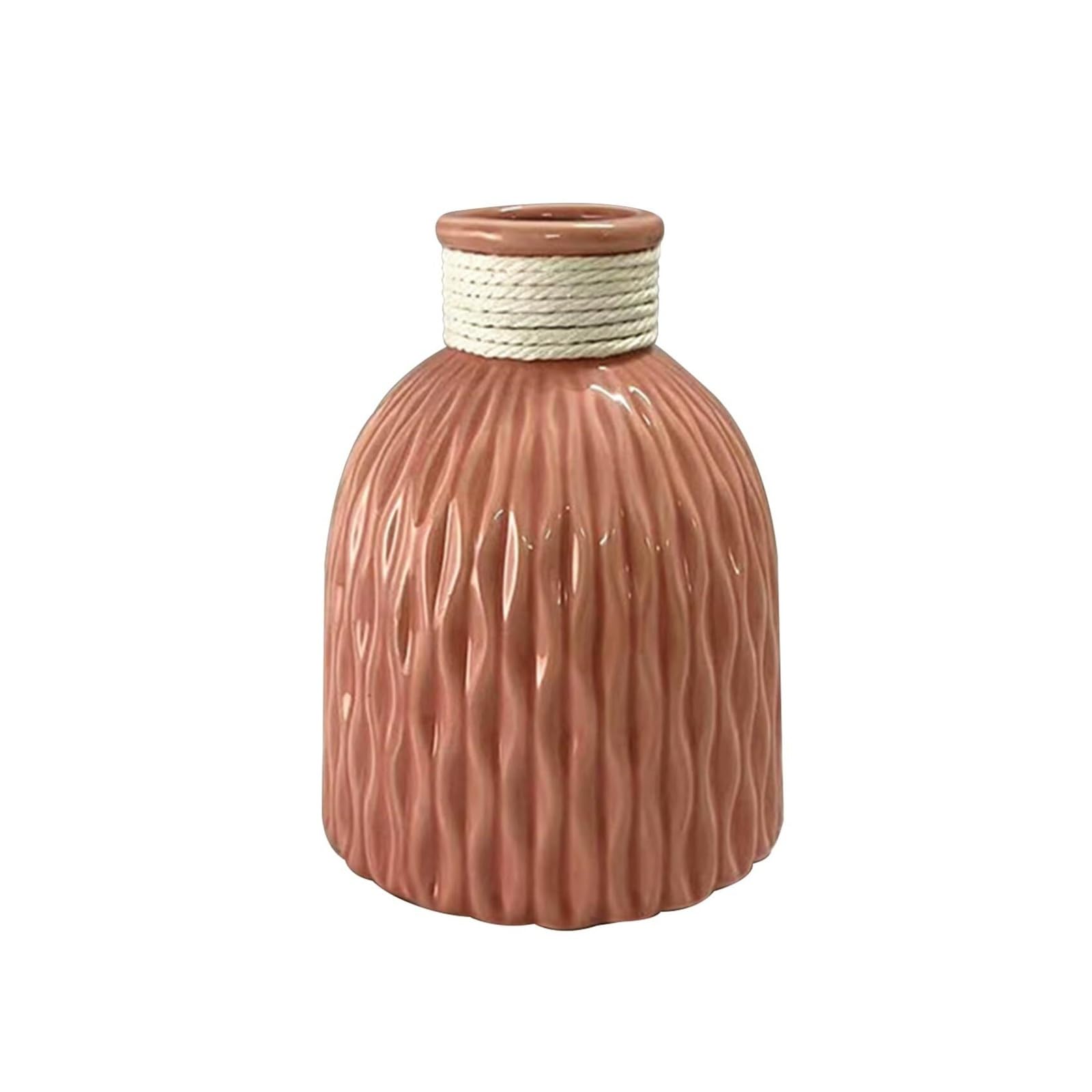 Jarrón de flores mini de cerámica rosa para decoración de escritorio y estanterías del hogar