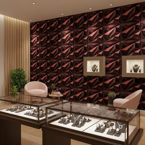 Image of Kayra Decor 3D PVC Wall Panels - Diamond Design, Red Coper Rust Color 19.7 inch x 19.7 inch (Pack of 6) - Covers 16.17 Sq. Ft.