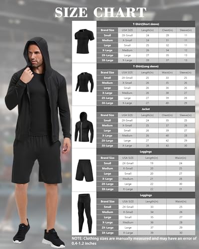 5Pcs Men Compression Workout Set,Compression Pants Shirt Top Long Sleeve Jacket for Gym,Men Athletic Baselayer Sets3